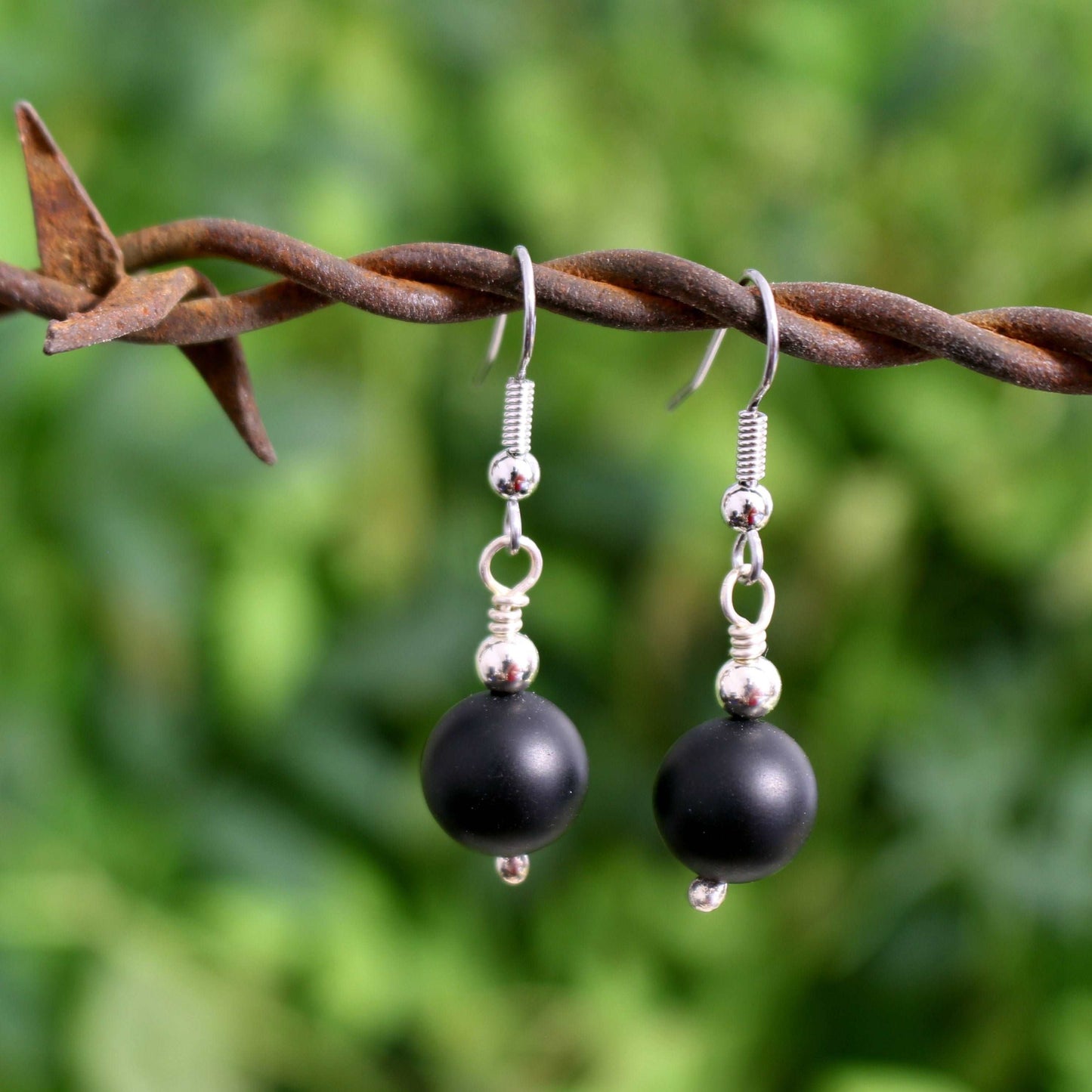 Sterling Silver Black Agate Earrings