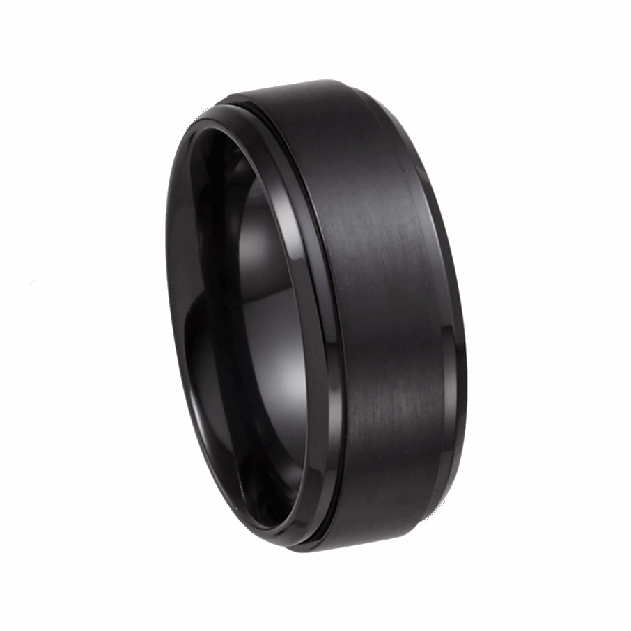 Black Titanium Satin and Polished  Ridged Band, 9mm Width