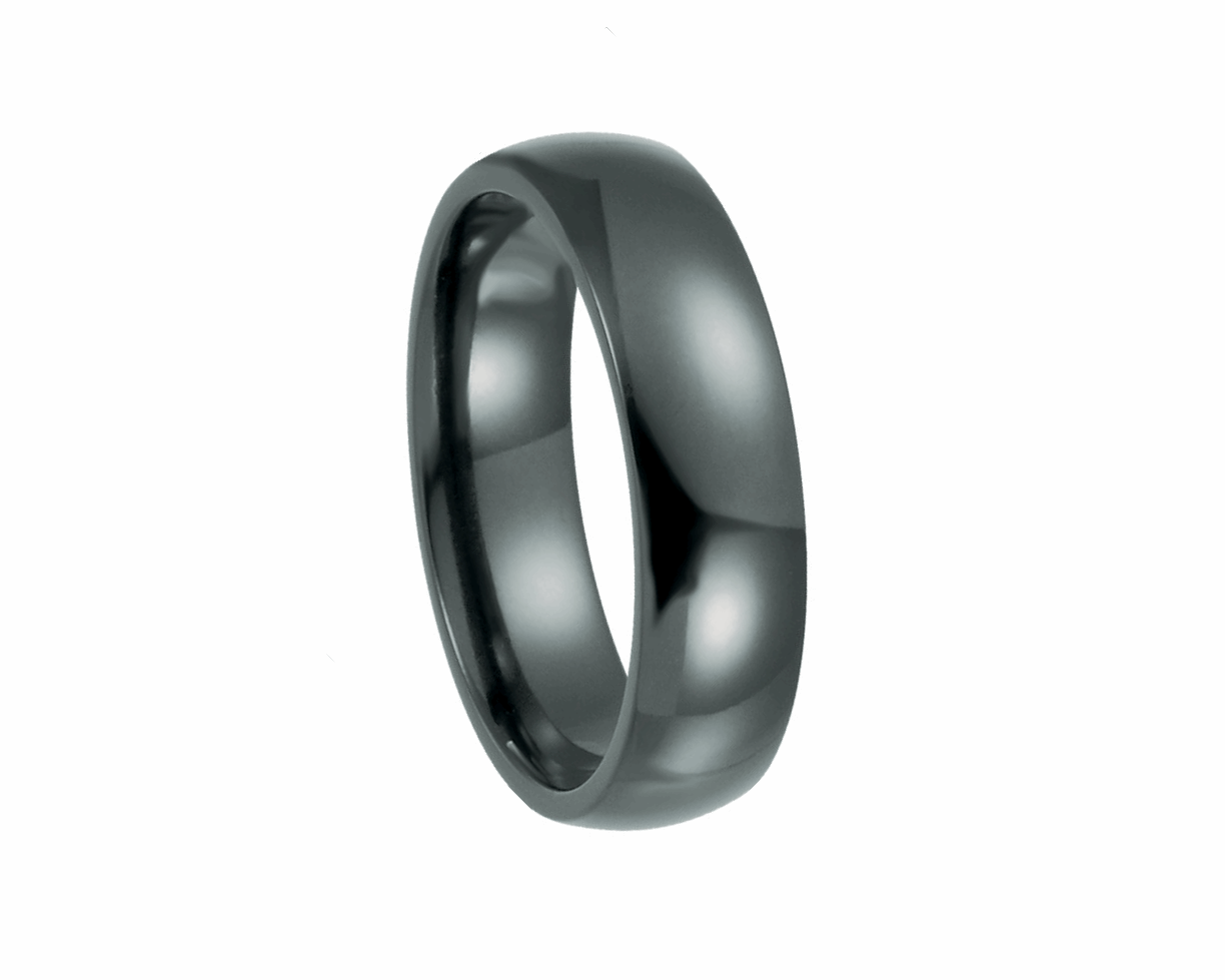Black Titanium Domed Polished Band, 6mm Width