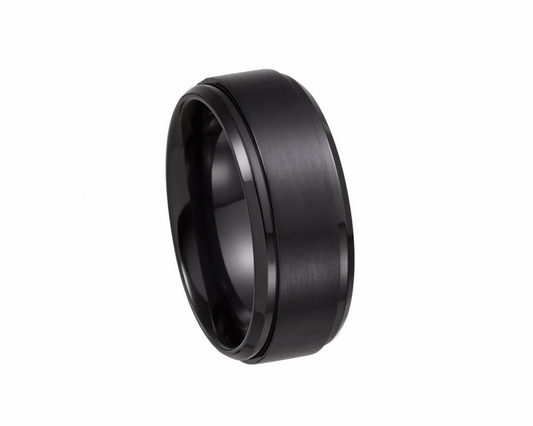 Black Titanium Satin and Polished  Ridged Band, 9mm Width