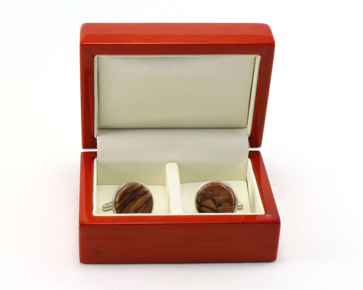 925 Sterling Silver Cuff Links with Bethlehem Olive Wood Inlay