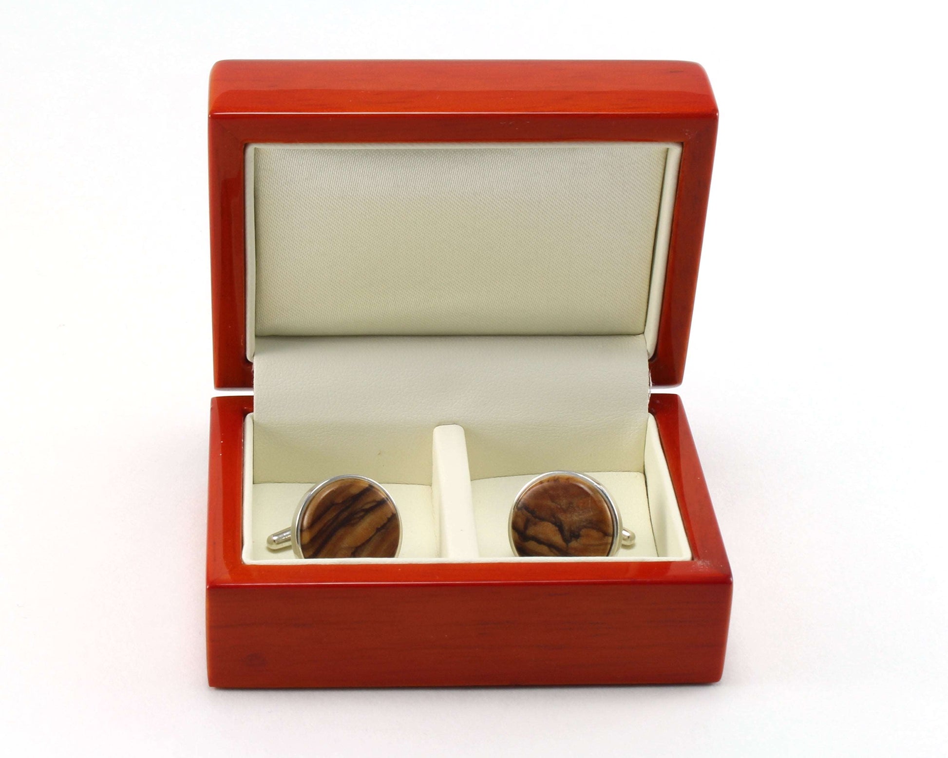925 Sterling Silver Cuff Links with Bethlehem Olive Wood Inlay