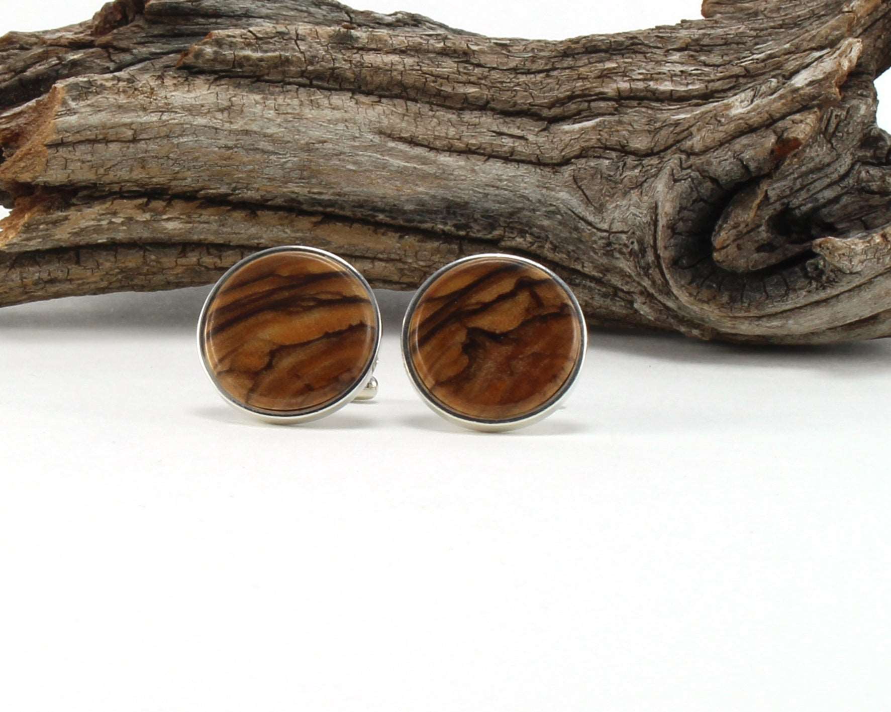 925 Sterling Silver Cuff Links with Bethlehem Olive Wood Inlay