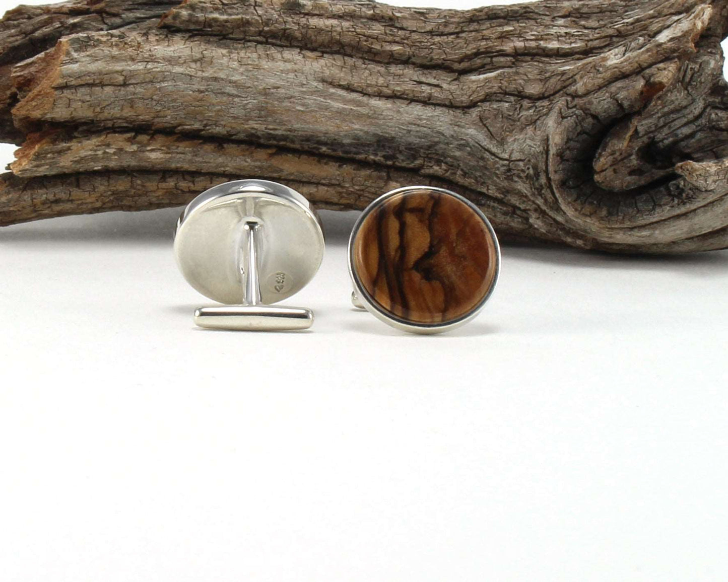 925 Sterling Silver Cuff Links with Bethlehem Olive Wood Inlay