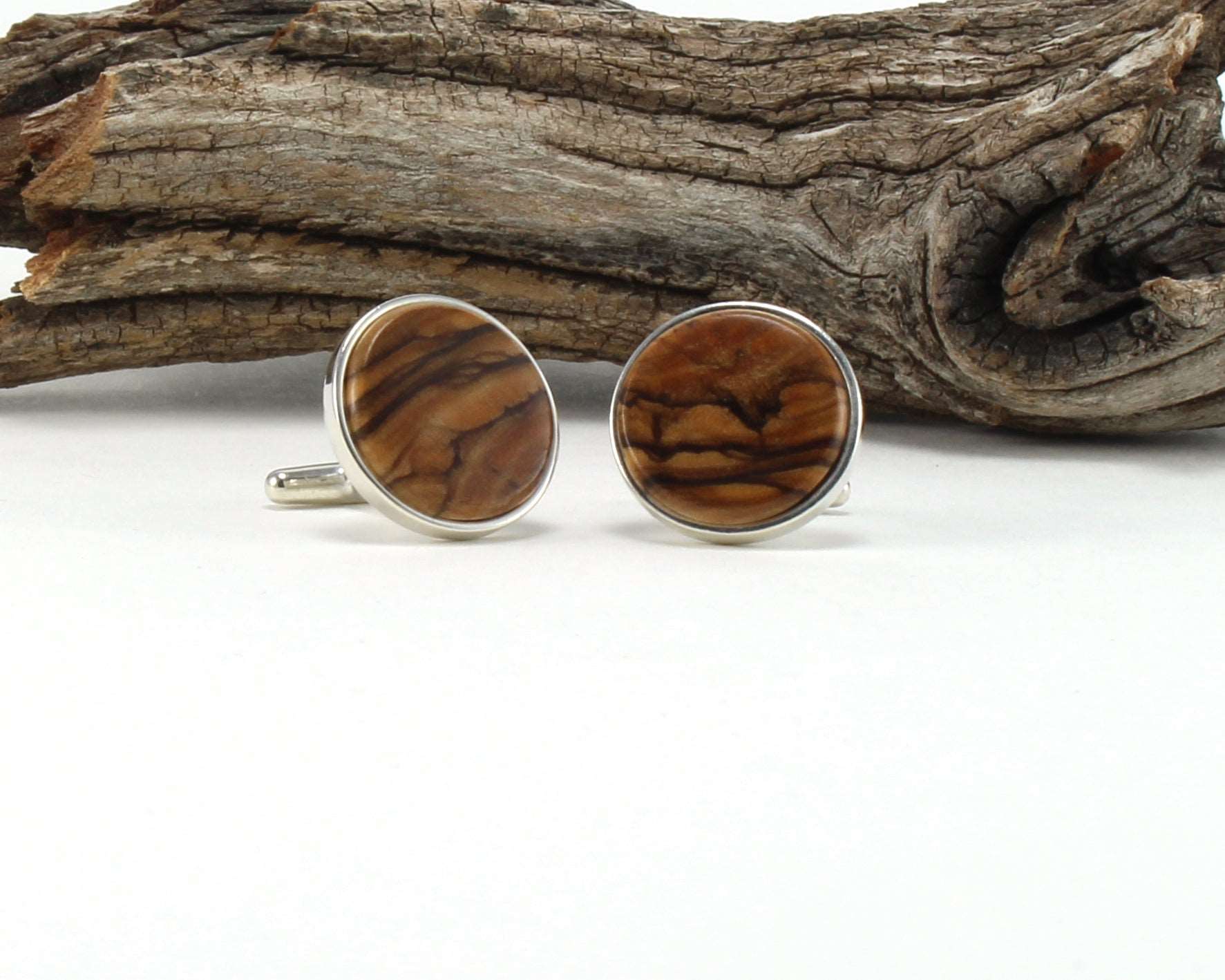 925 Sterling Silver Cuff Links with Bethlehem Olive Wood Inlay