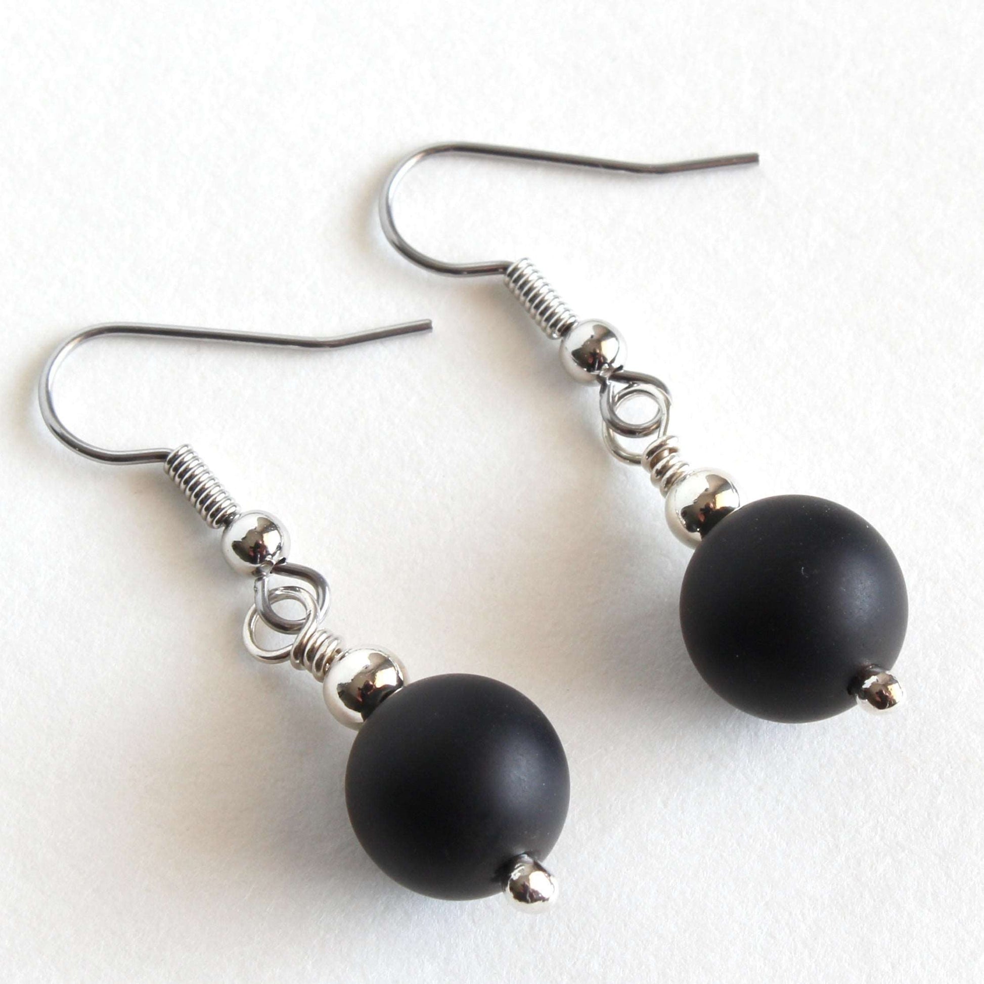 Sterling Silver Black Agate Earrings