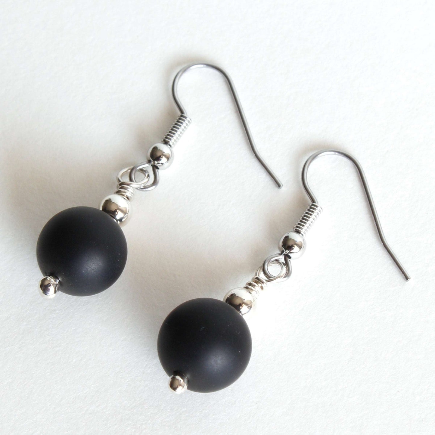 Sterling Silver Black Agate Earrings