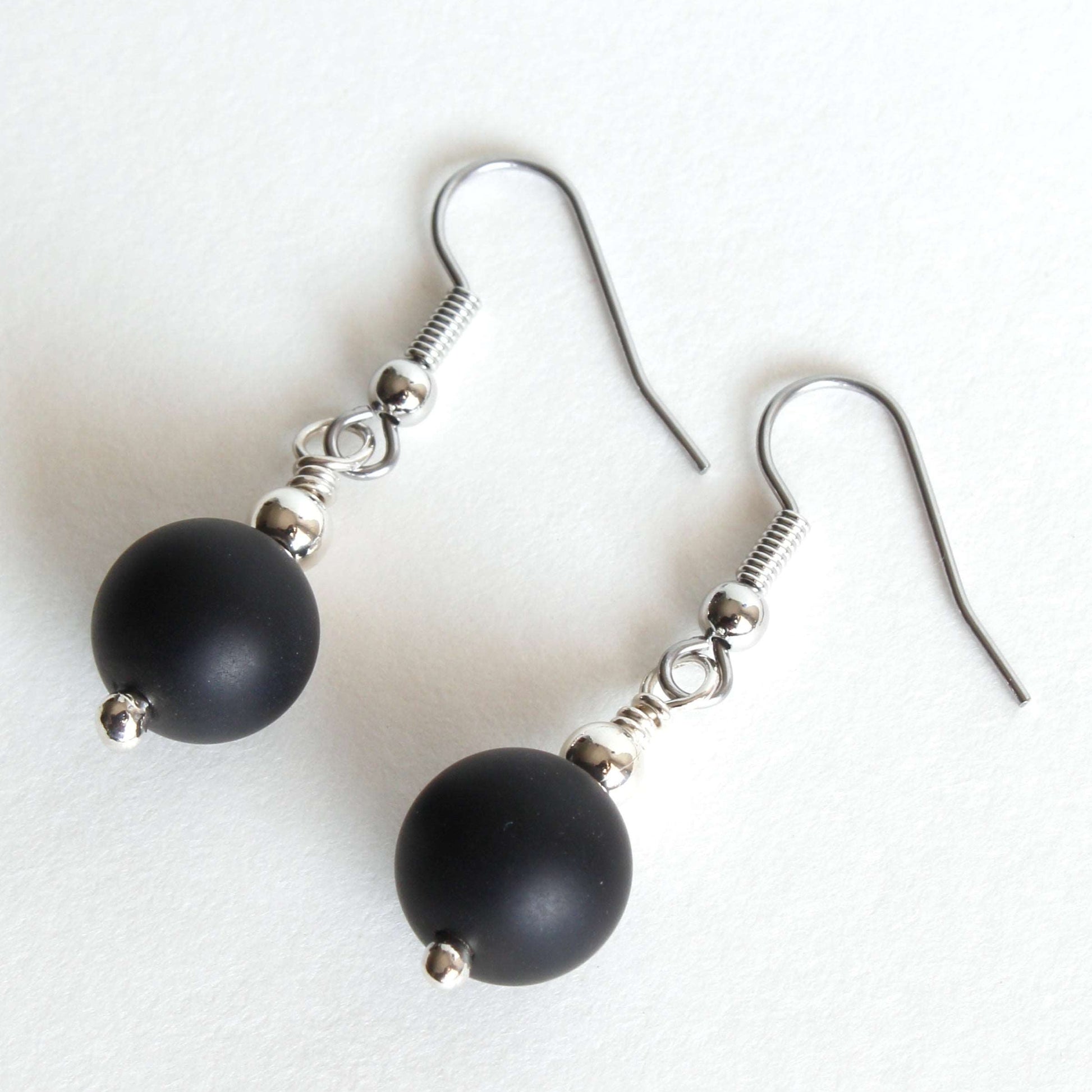 Sterling Silver Black Agate Earrings