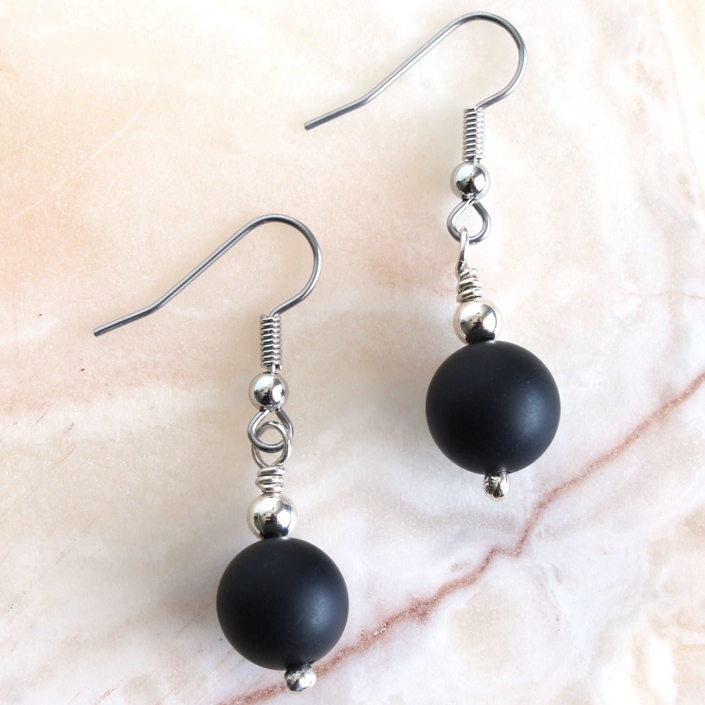 Sterling Silver Black Agate Earrings