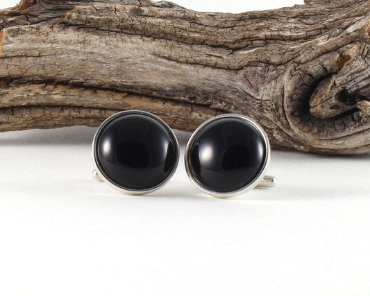 925 Sterling Silver Cuff Links with Black Onyx