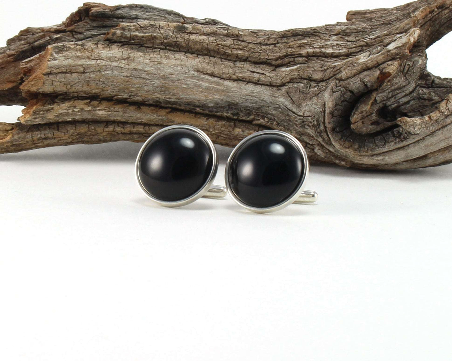 925 Sterling Silver Cuff Links with Black Onyx