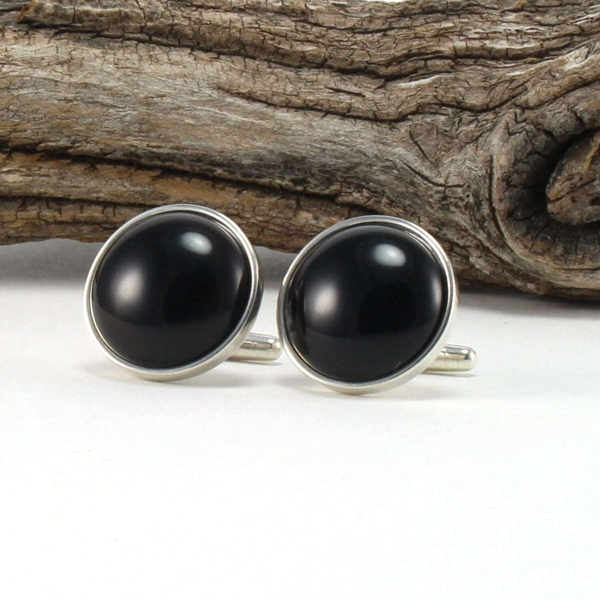 925 Sterling Silver Cuff Links with Black Onyx