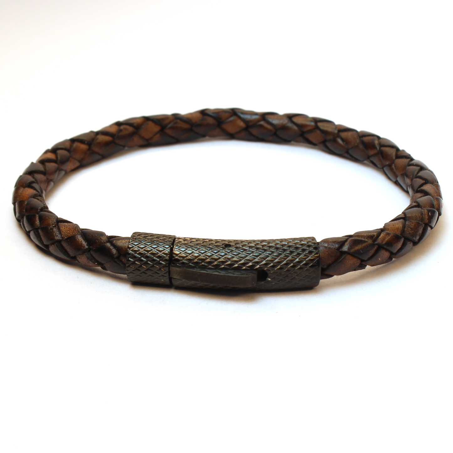 Antique Brown Braided Round Genuine Leather Bracelet Stainless Steel Bayonet Clasp