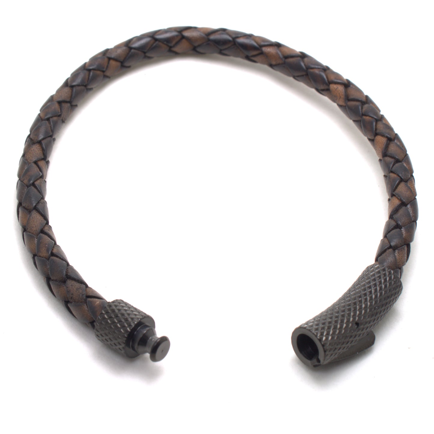 Antique Brown Braided Round Genuine Leather Bracelet Stainless Steel Bayonet Clasp