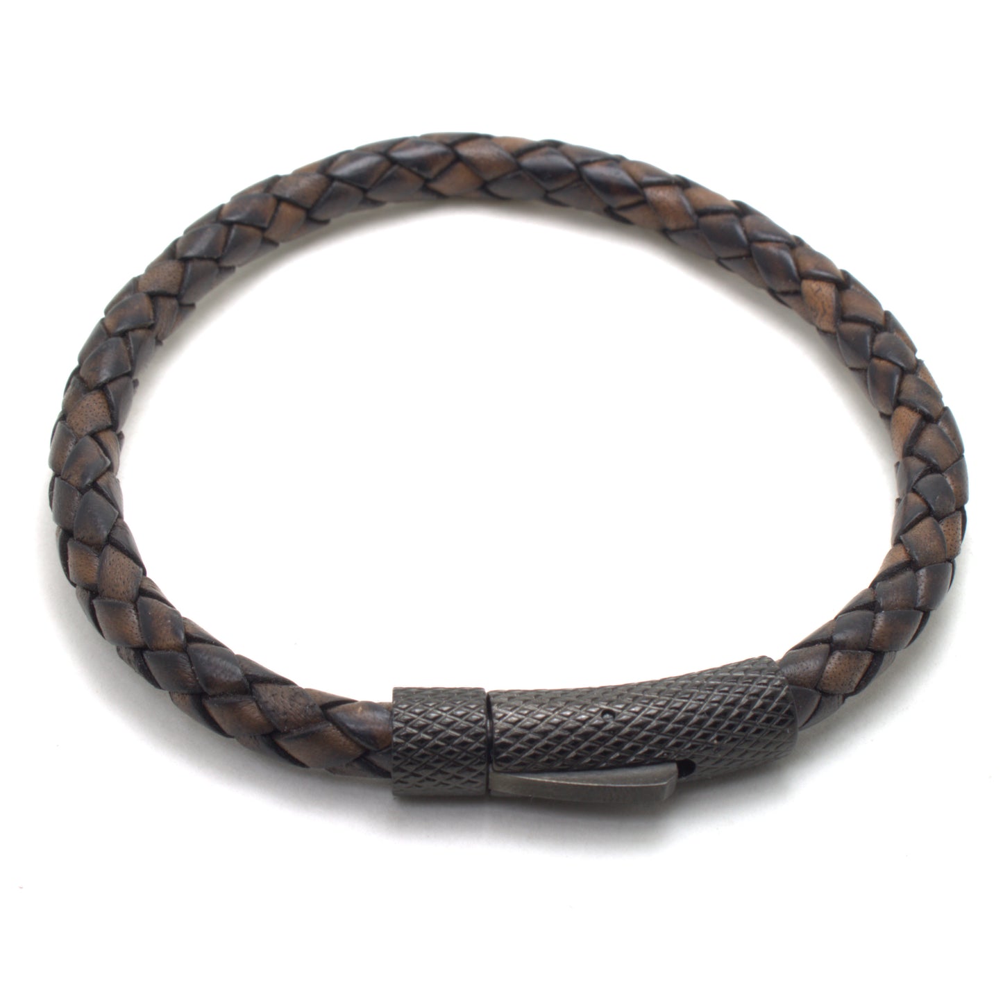 Antique Brown Braided Round Genuine Leather Bracelet Stainless Steel Bayonet Clasp