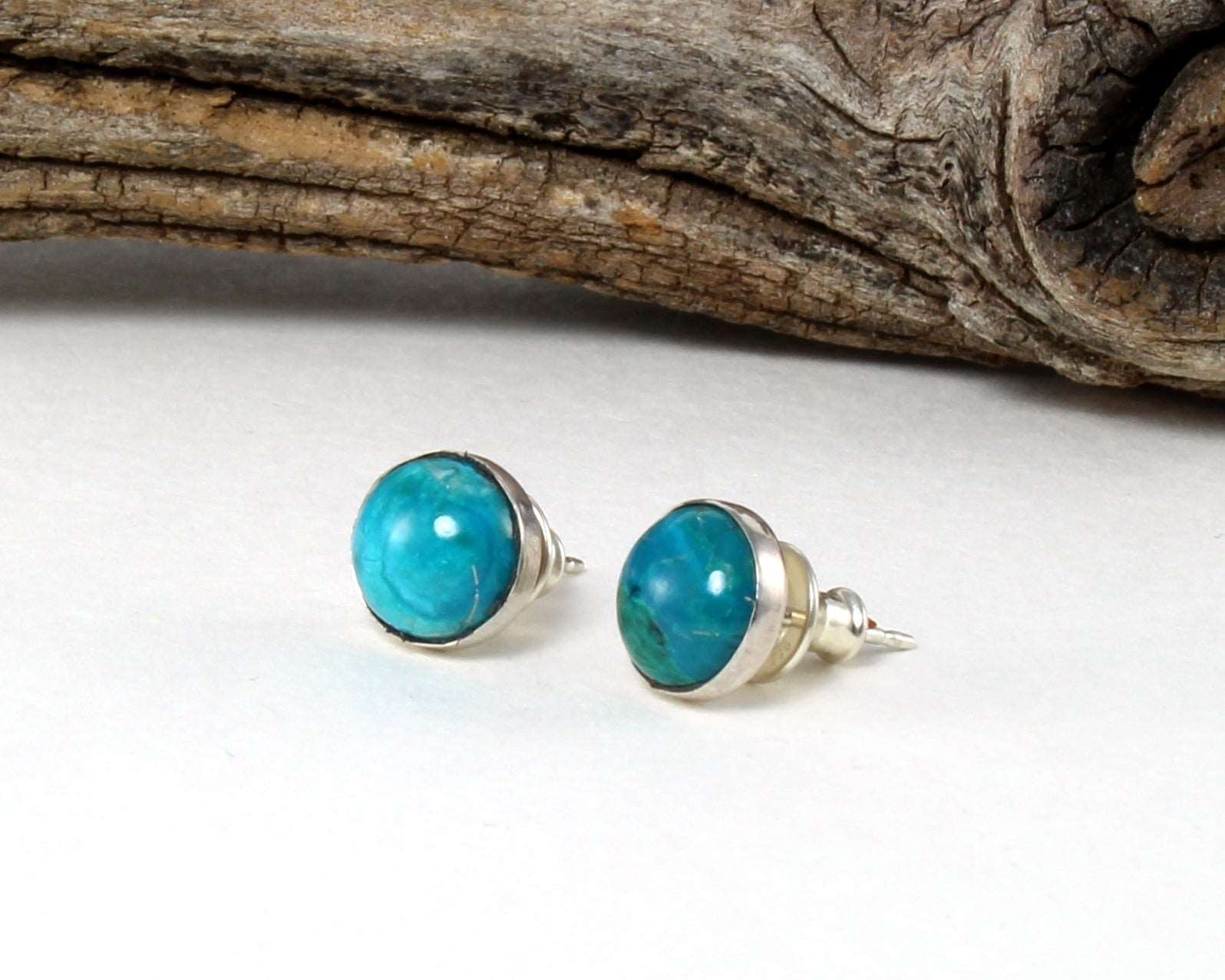 Chrysocolla Stud Earrings in .925 Sterling Silver