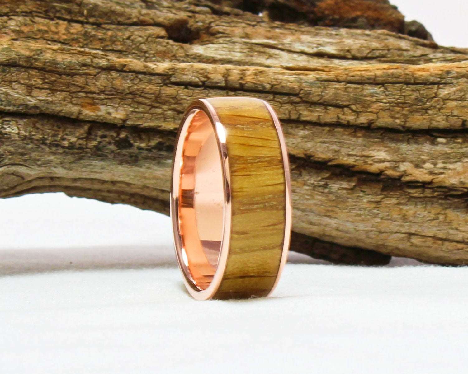 Copper Ring with Whiskey Barrel Wood Inlay