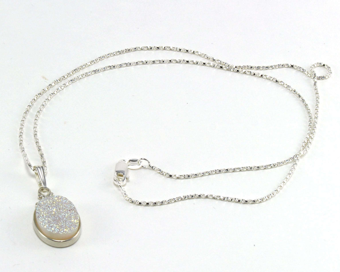 White Druzy Necklace in .925 Sterling Silver