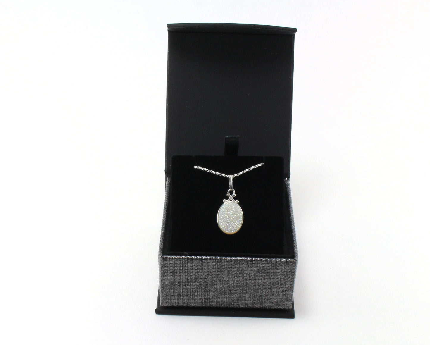 White Druzy Necklace in .925 Sterling Silver