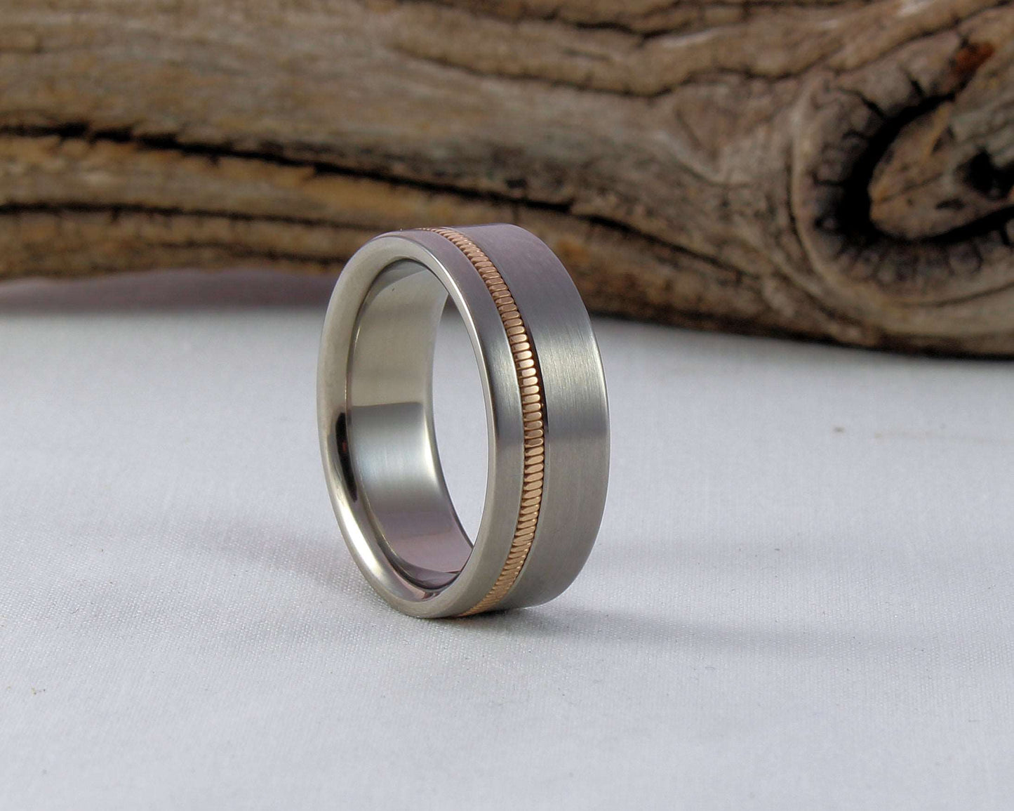 Titanium Guitar Ring with Phosphor Bronze String Inlay