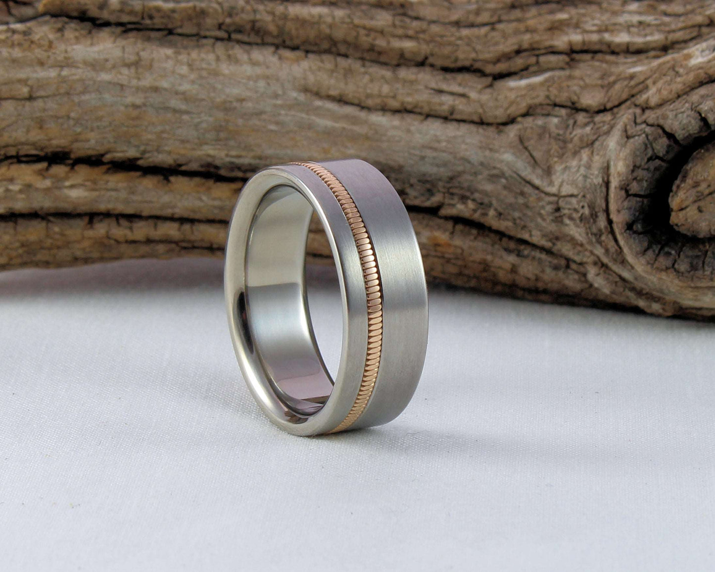 Titanium Guitar Ring with Phosphor Bronze String Inlay