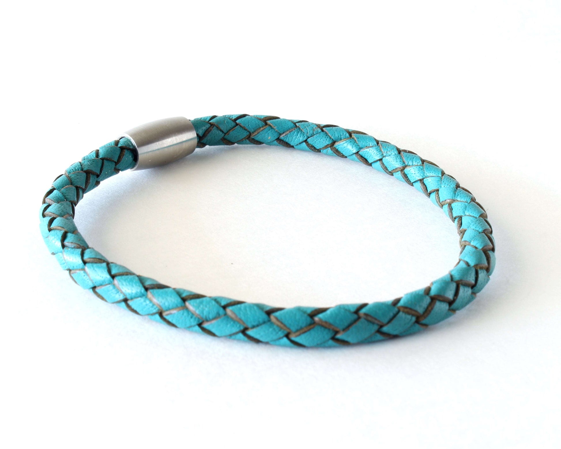 Turquoise Braided Round Genuine Leather Bracelet