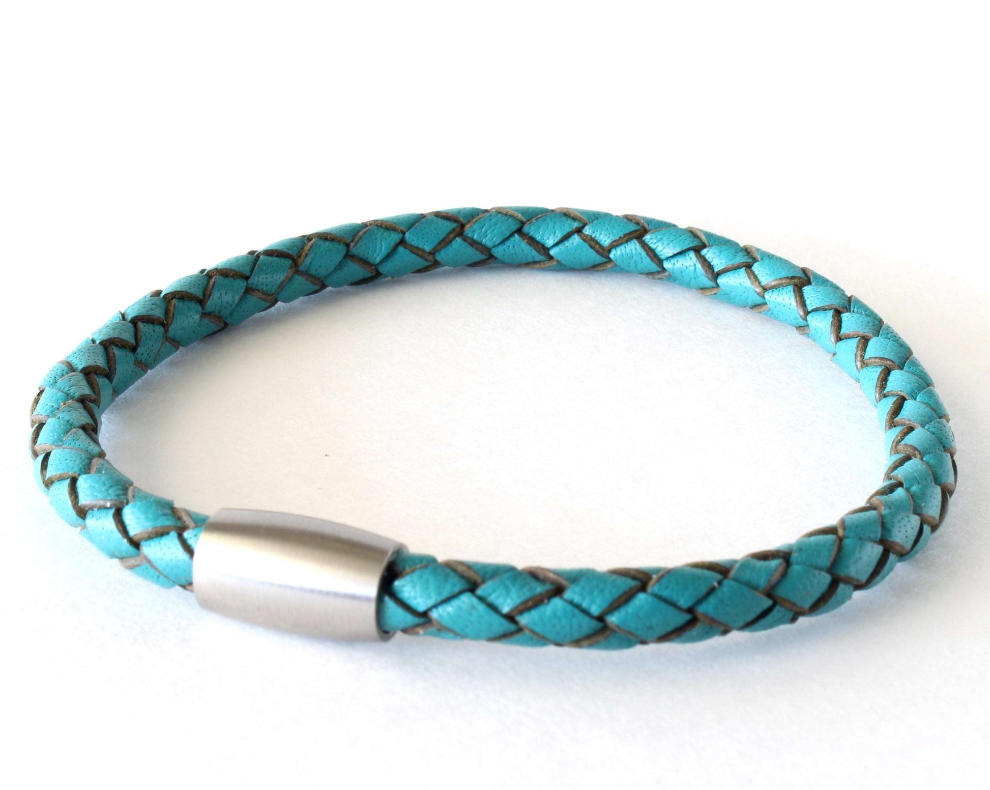 Turquoise Braided Round Genuine Leather Bracelet