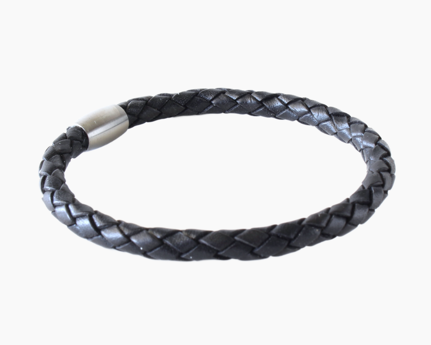 Black Braided Round Genuine Leather Bracelet