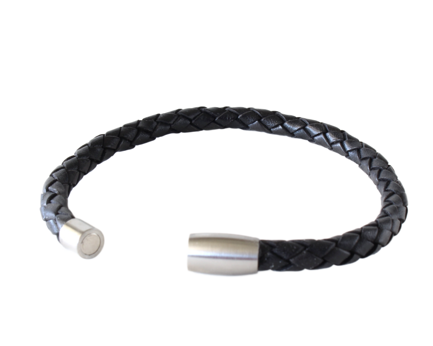 Black Braided Round Genuine Leather Bracelet