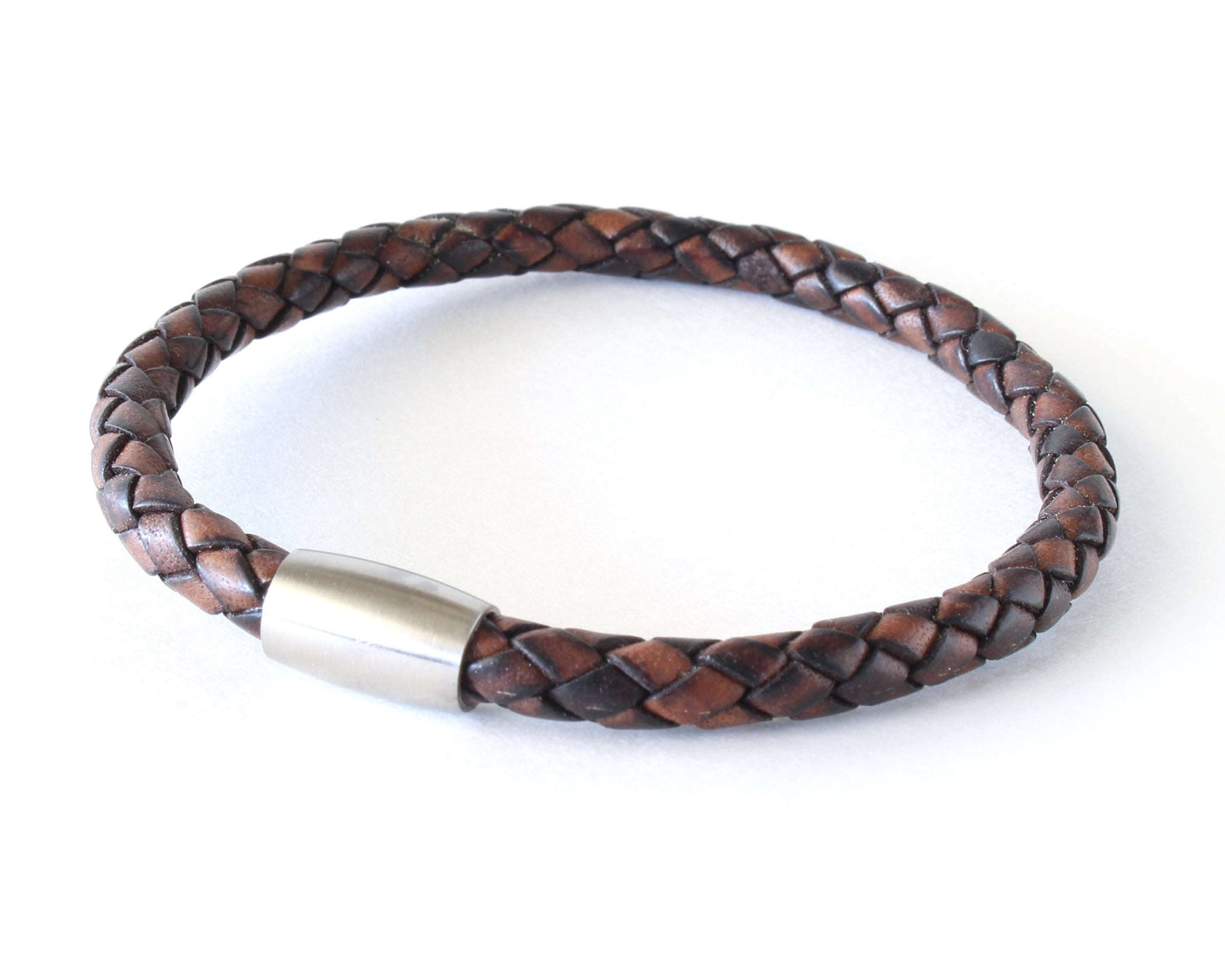 Natural Antique Brown Braided Round Genuine Leather Bracelet