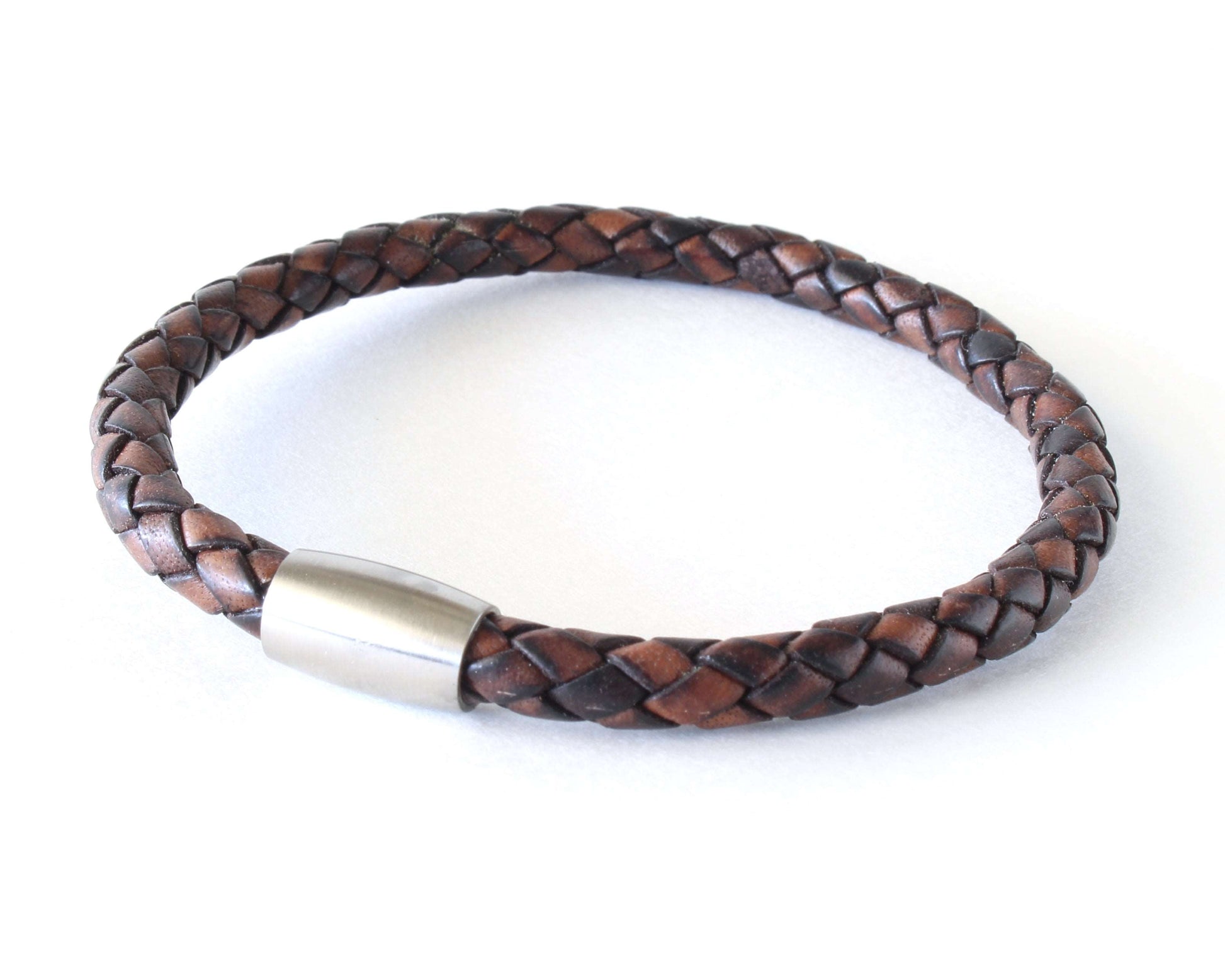 Natural Antique Brown Braided Round Genuine Leather Bracelet