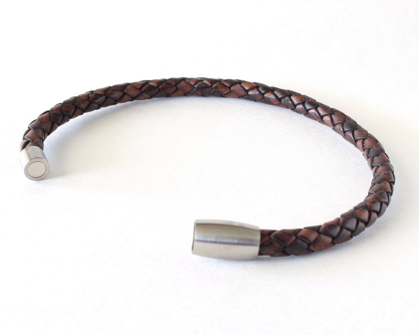 Natural Antique Brown Braided Round Genuine Leather Bracelet