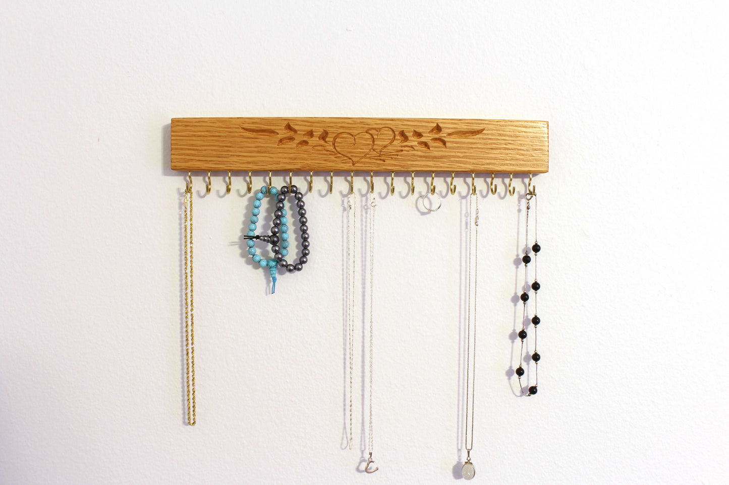 Jewelry Organizer Natural Oak wall mount engraved