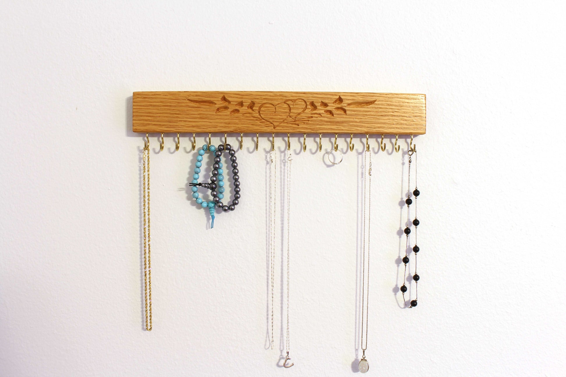 Jewelry Organizer Natural Oak wall mount engraved