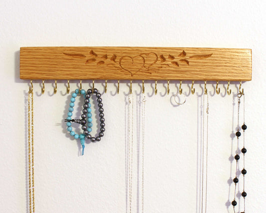 Jewelry Organizer Natural Oak wall mount engraved