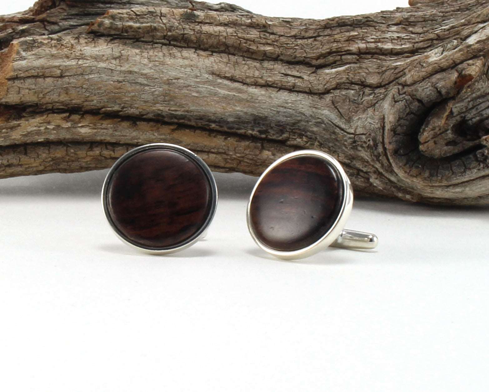 925 Sterling Silver Cuff Links with East Indian Rose Wood Inlay