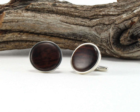 925 Sterling Silver Cuff Links with East Indian Rose Wood Inlay