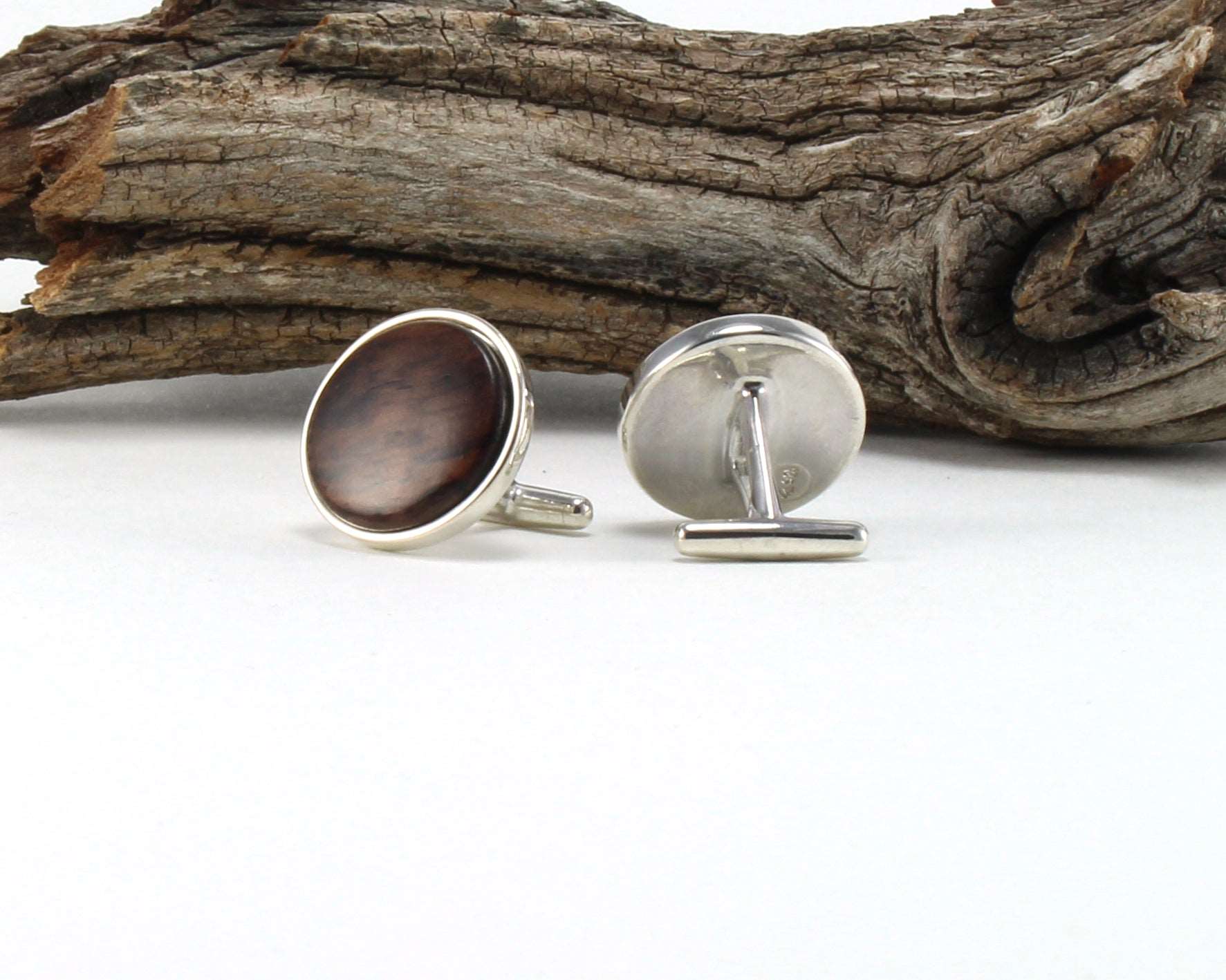 925 Sterling Silver Cuff Links with East Indian Rose Wood Inlay