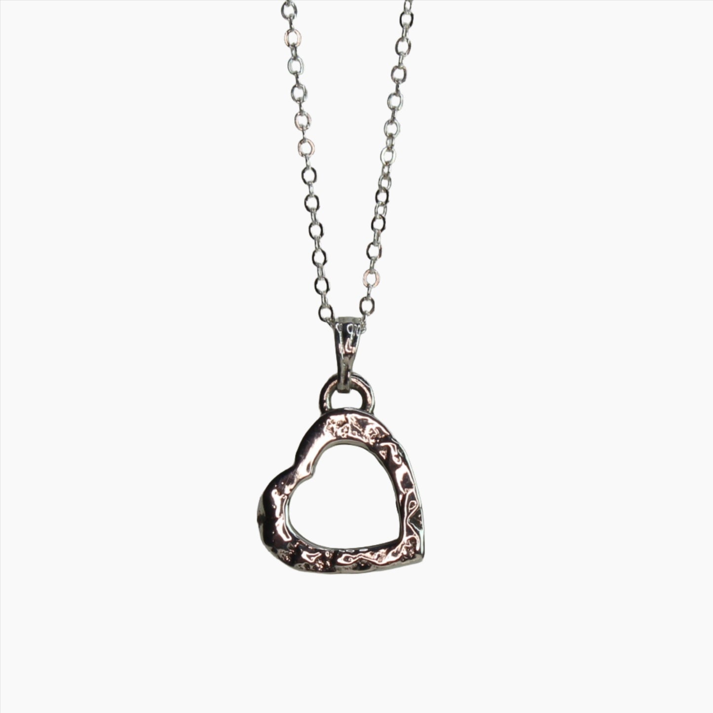 Sterling Silver Textured Heart Necklace - small