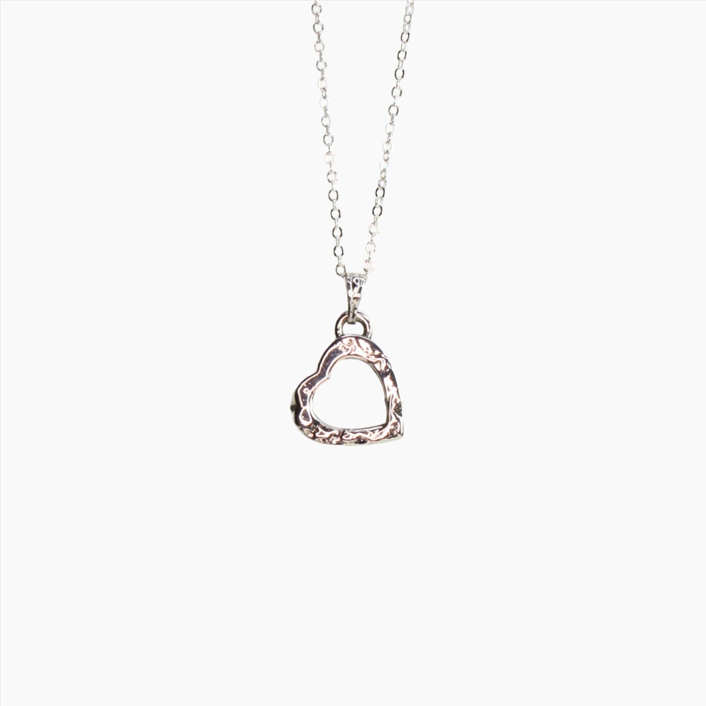 Sterling Silver Textured Heart Necklace - small