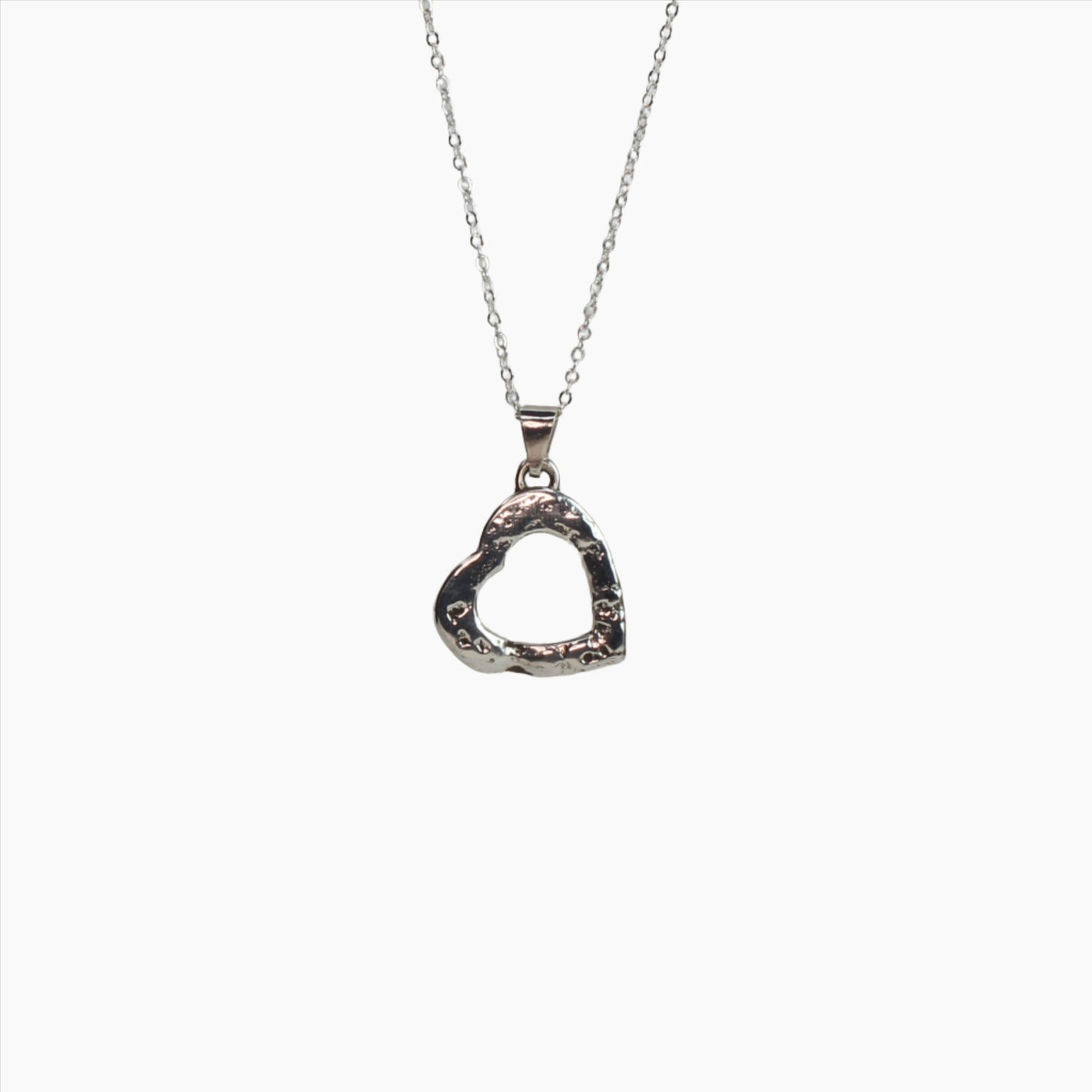 Handcrafted Silver Heart Pendant Necklace – Textured Design