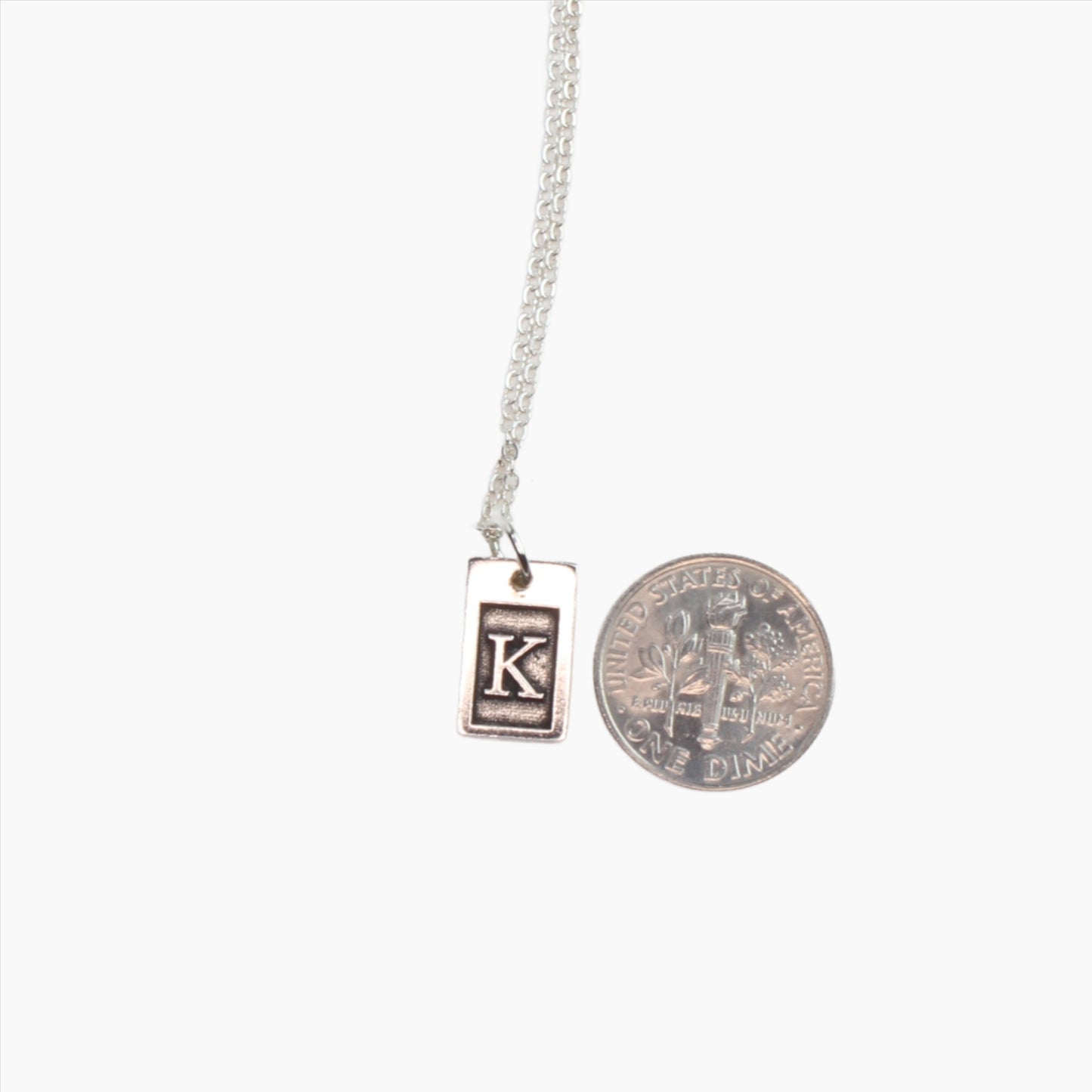 Initial Rectangle Necklace in Sterling Silver