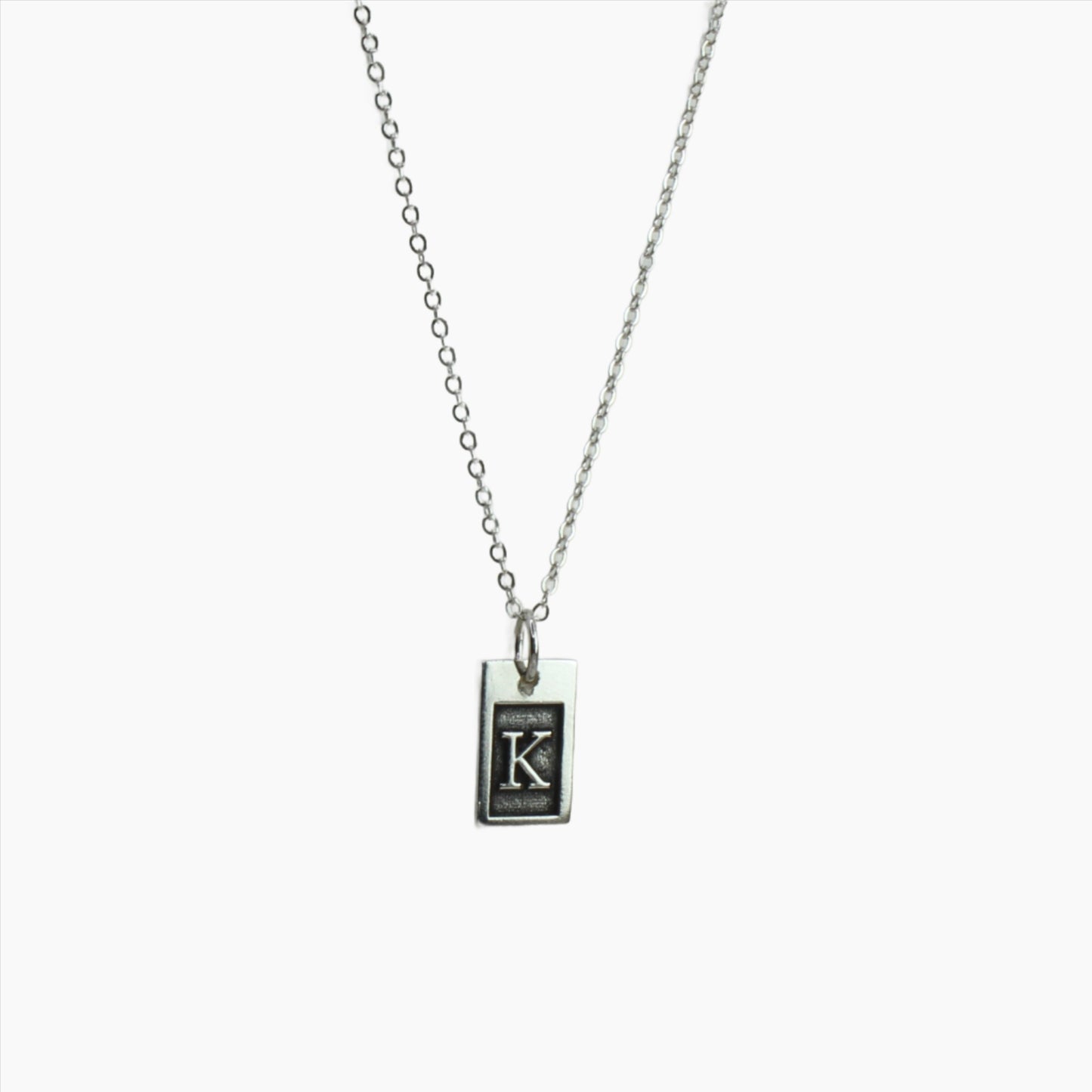 Initial Rectangle Necklace in Sterling Silver