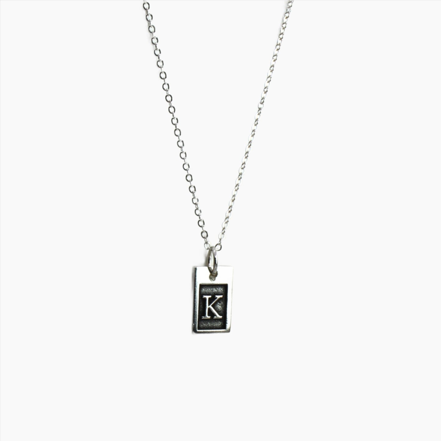 Initial Rectangle Necklace in Sterling Silver