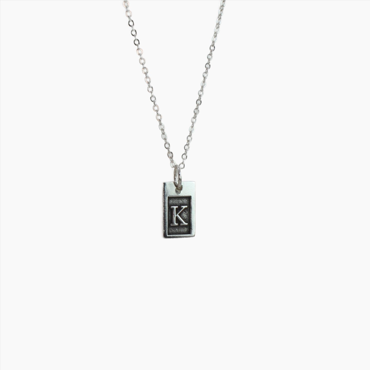 Initial Rectangle Necklace in Sterling Silver