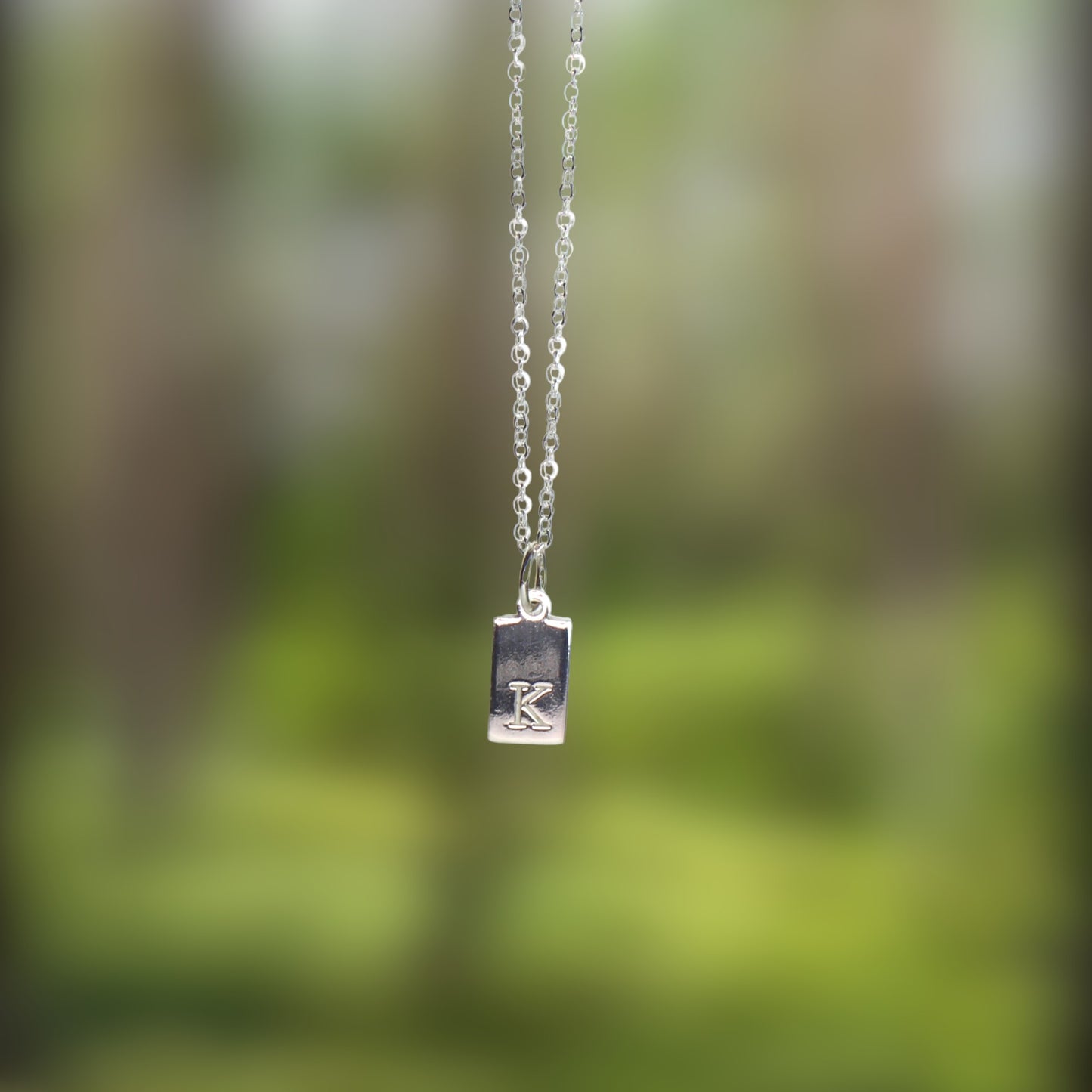 Small Initial Rectangle Necklace in Sterling Silver