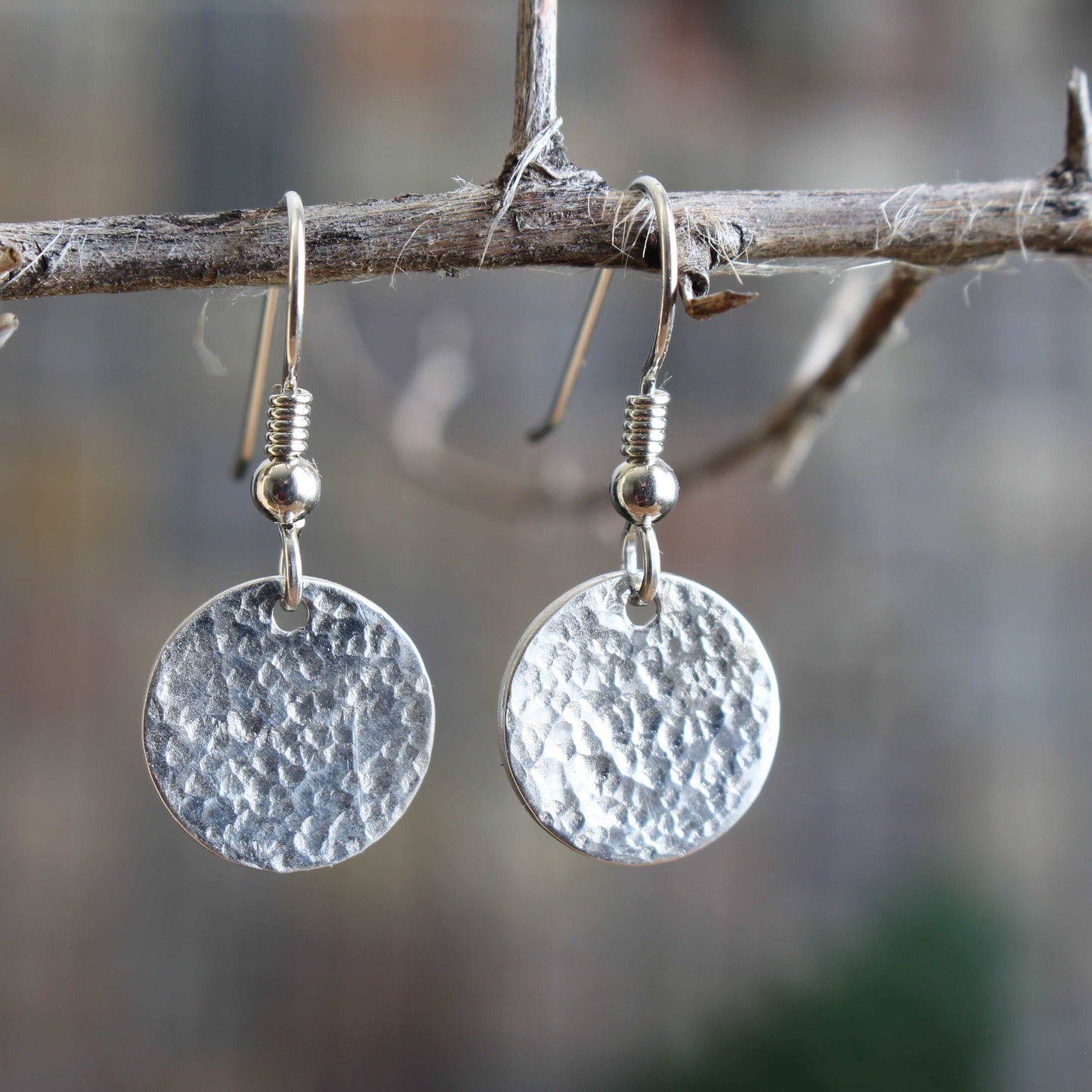 Sterling Silver Hammered Disc Earrings Argentium Silver