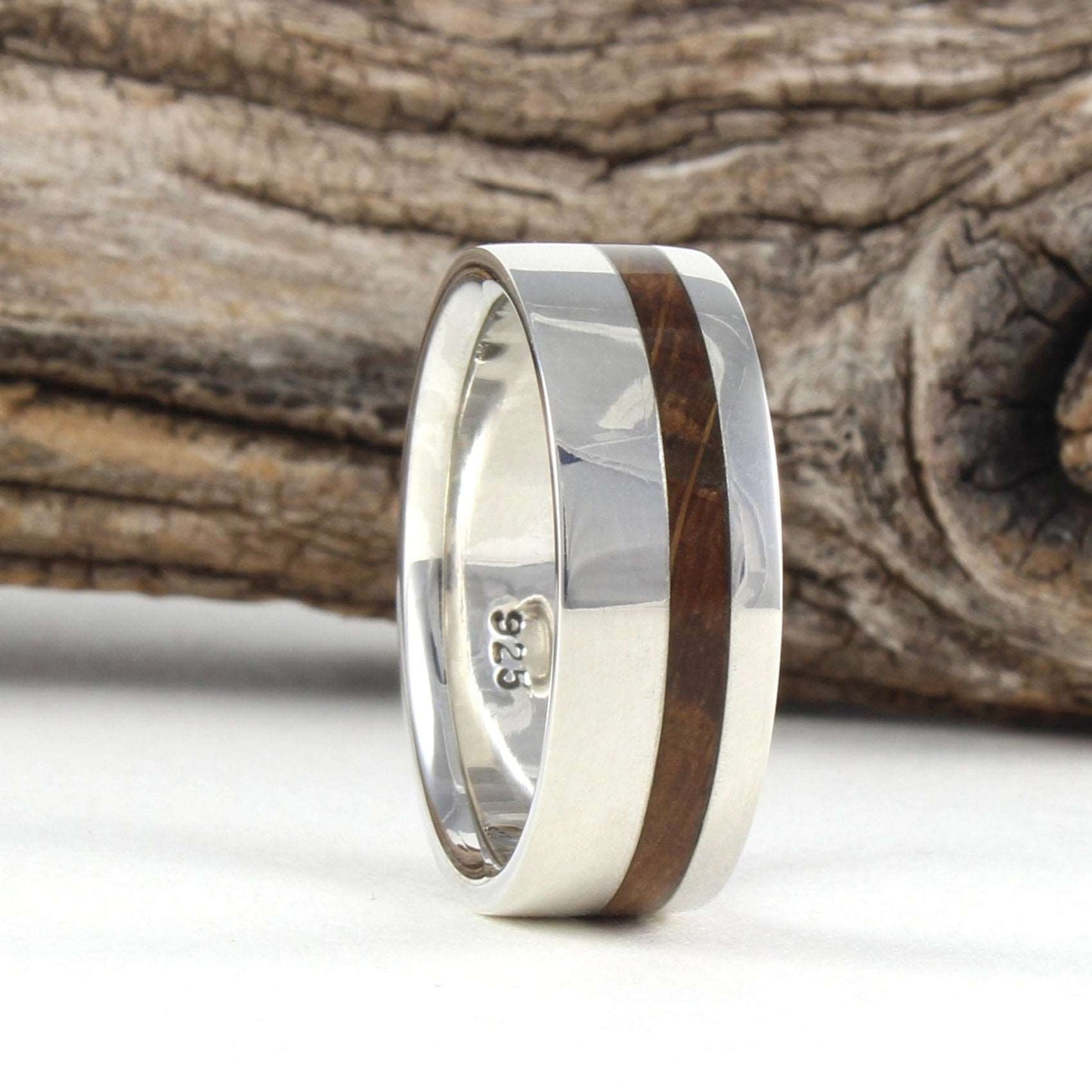 Sterling Silver Ring with Whiskey Barrel wood