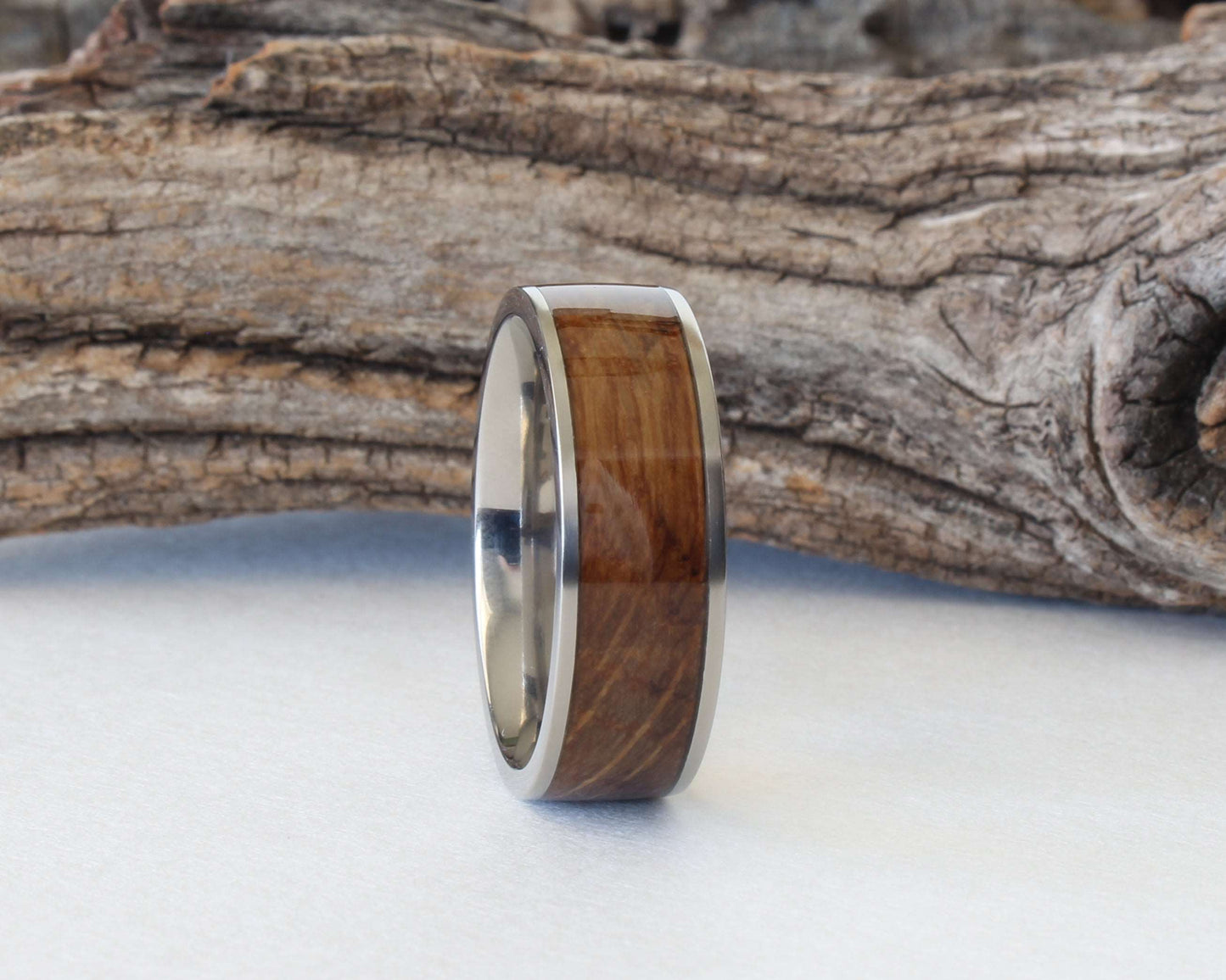 Bourbon Barrel Oak Wood and Titanium Band