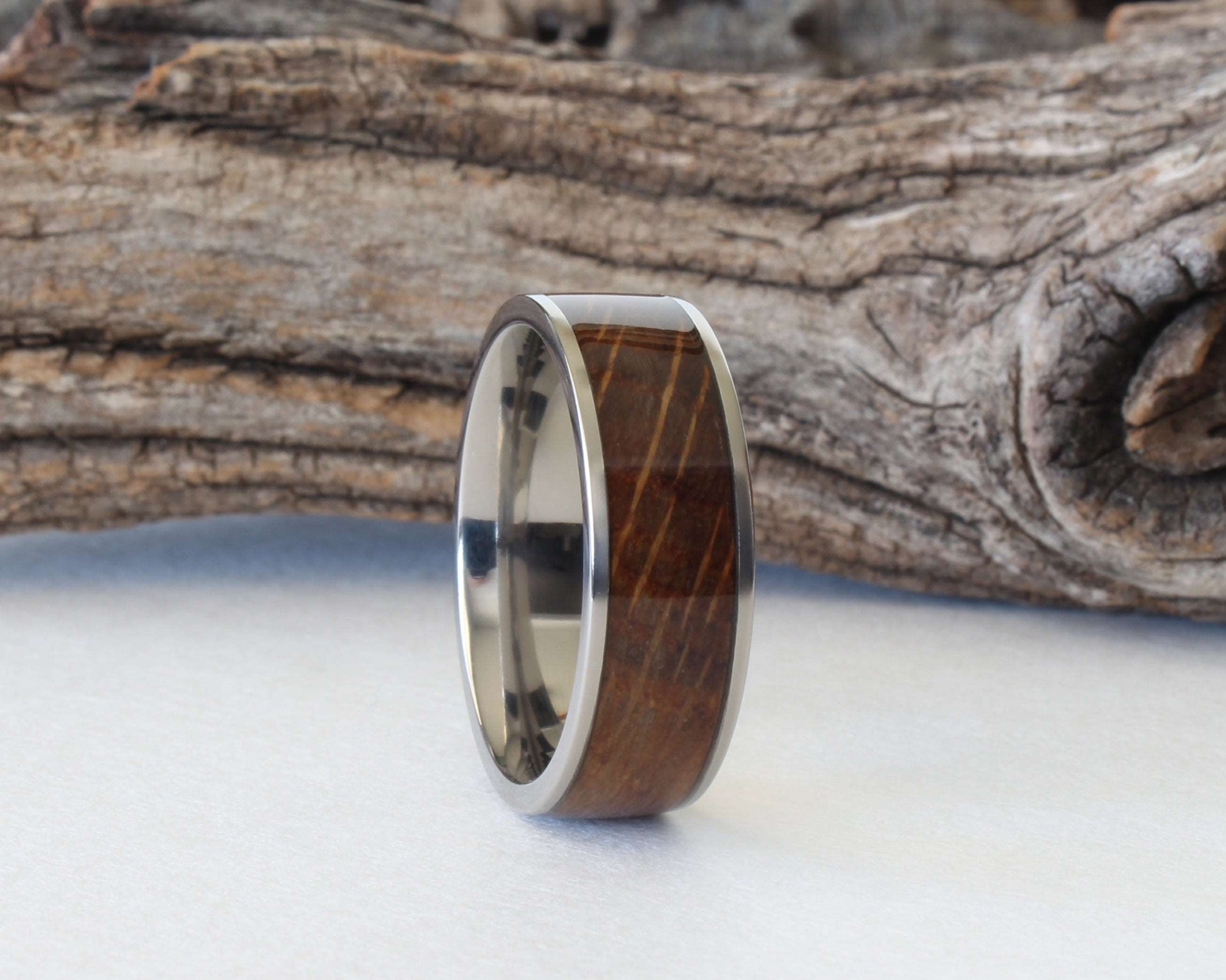 Bourbon Barrel Oak Wood and Titanium Band